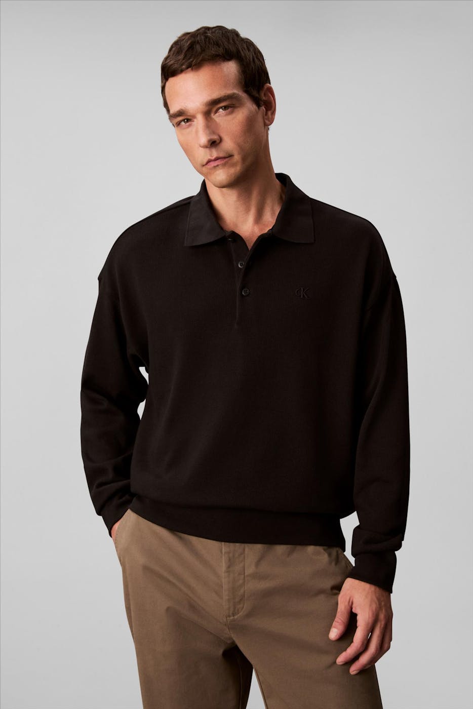 Calvin Klein Jeans - Zwarte Ribbed Polo trui
