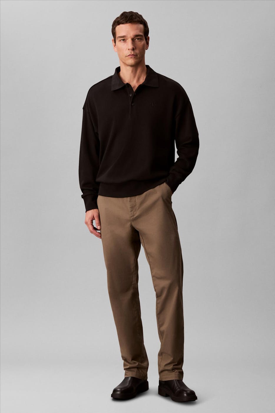 Calvin Klein Jeans - Zwarte Ribbed Polo trui