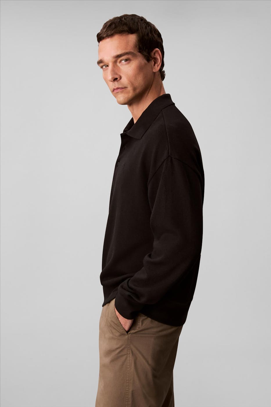 Calvin Klein Jeans - Zwarte Ribbed Polo trui