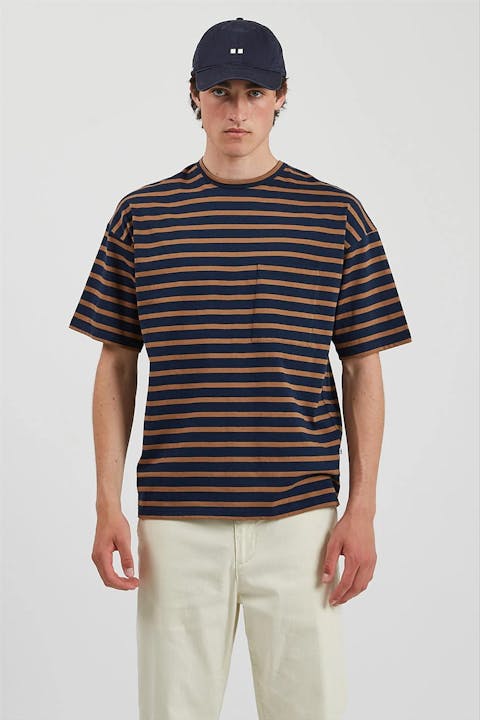Minimum - Donkerblauw-bruin gestreepte Barc T-shirt