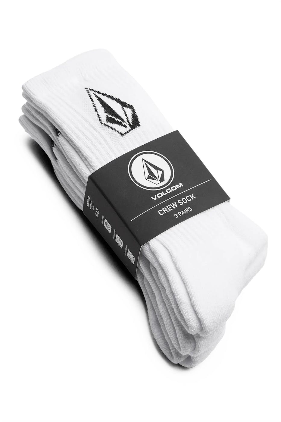 Volcom - Wit-zwarte 3-pack Full Stone Crew sportsokken, one size