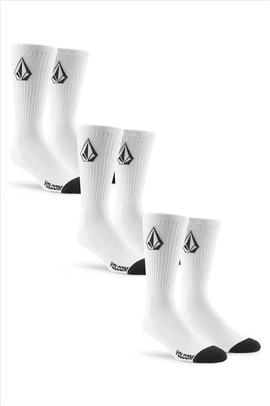 Volcom - Wit-zwarte 3-pack Full Stone Crew sportsokken, one size