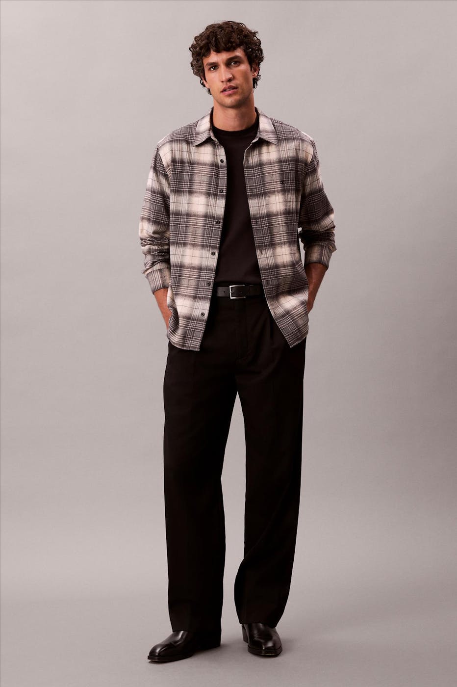 Calvin Klein Jeans - Beige-Grijs Brushed Easy hemd