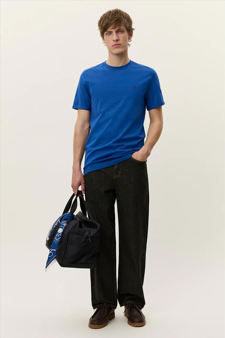 LES DEUX - Blauwe Norregaard Contrast T-shirt