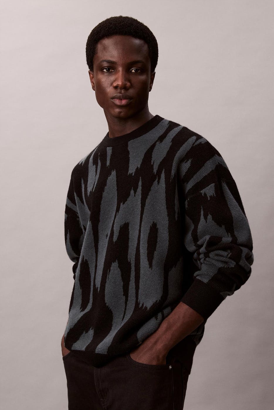 Calvin Klein Jeans - Zwart-Grijsblauwe Jacquardprint trui