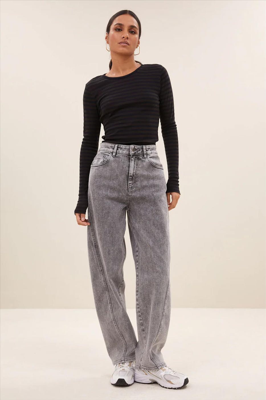 BY BAR - Donkergrijs-Donkerblauwe Basic Stripe longsleeve