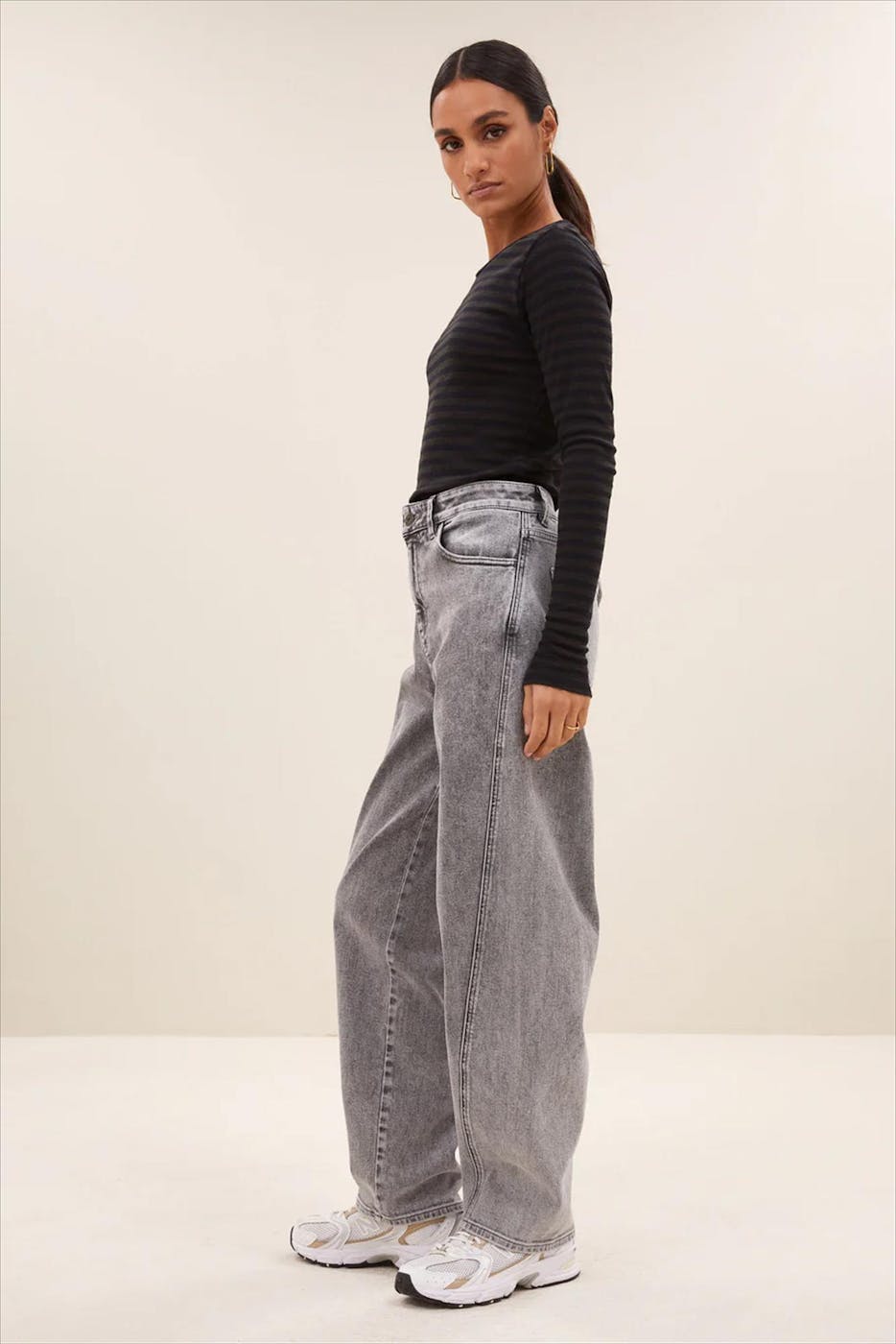 BY BAR - Donkergrijs-Donkerblauwe Basic Stripe longsleeve