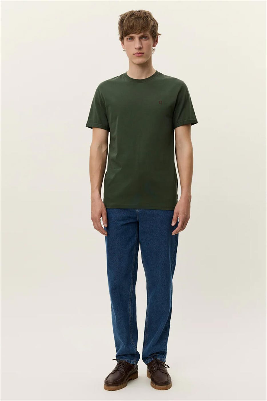LES DEUX - Donkergroene Norregaard Contrast T-shirt