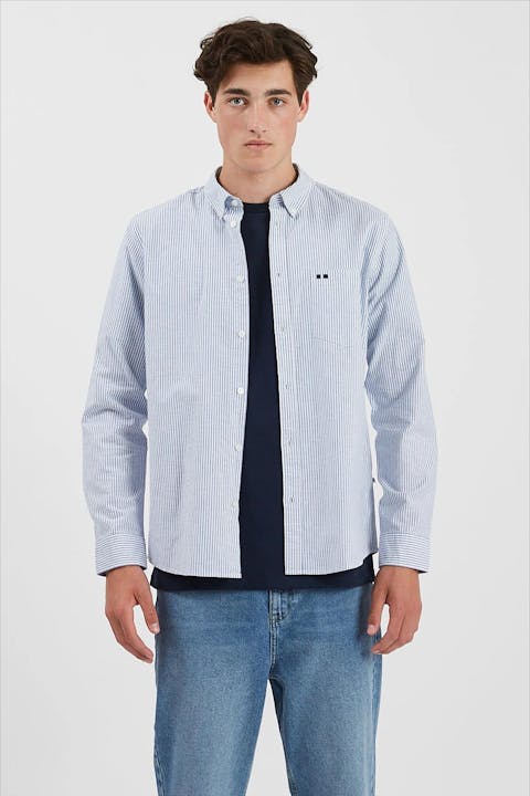 Minimum - Blauw-wit gestreept Harvard hemd
