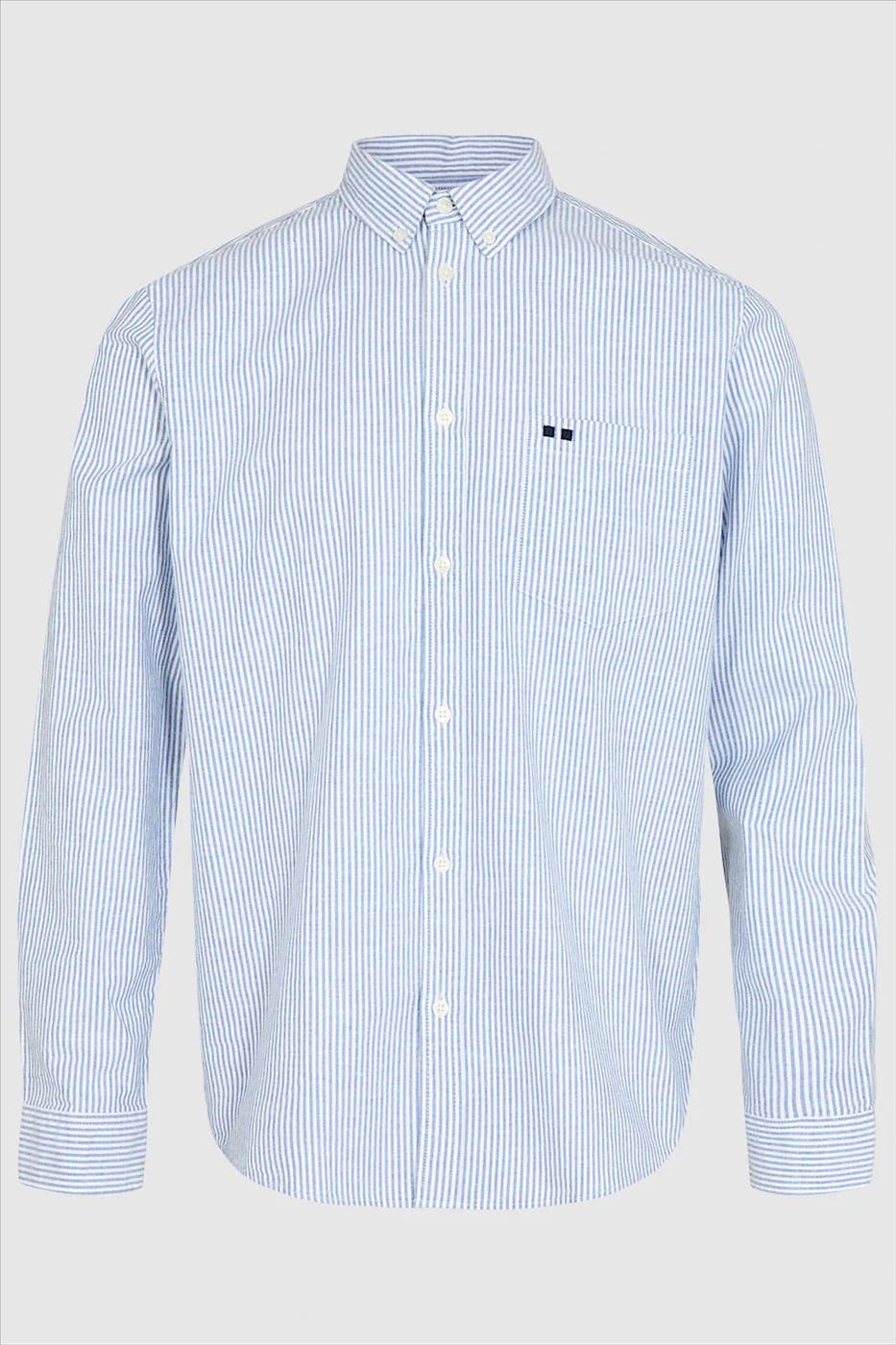 Minimum - Blauw-wit gestreept Harvard hemd