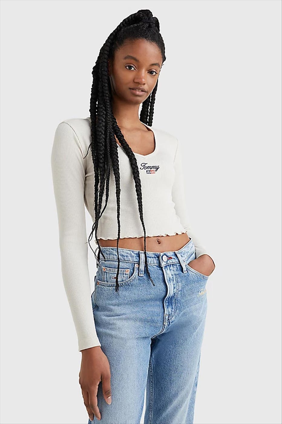 Tommy Jeans - Beige Crop Script T-shirt