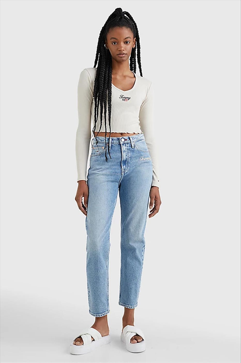 Tommy Jeans - Beige Crop Script T-shirt