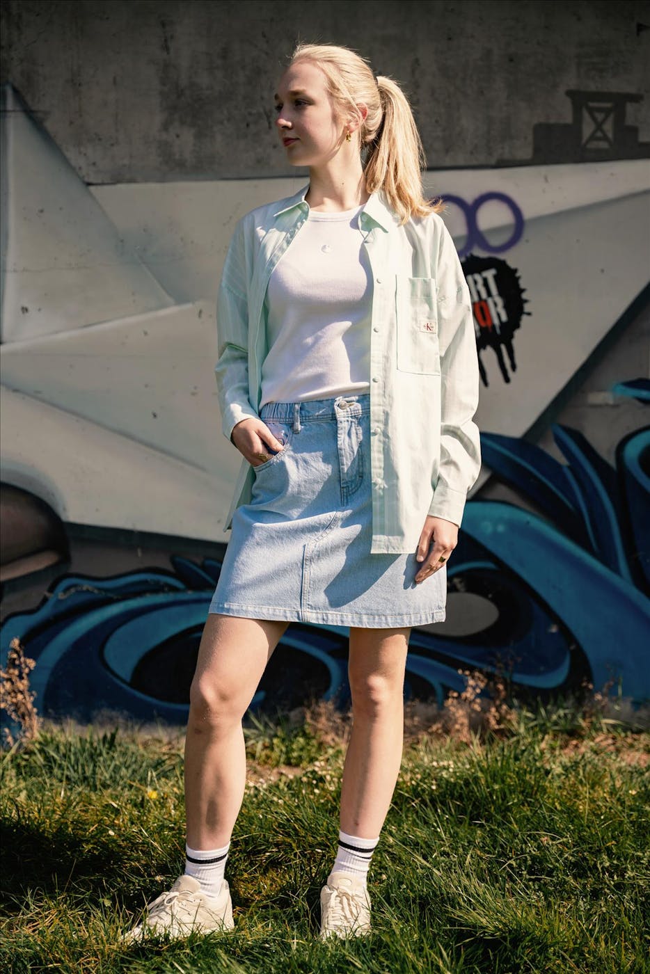 Calvin Klein Jeans - Lichtgroene Jade Stripe blouse