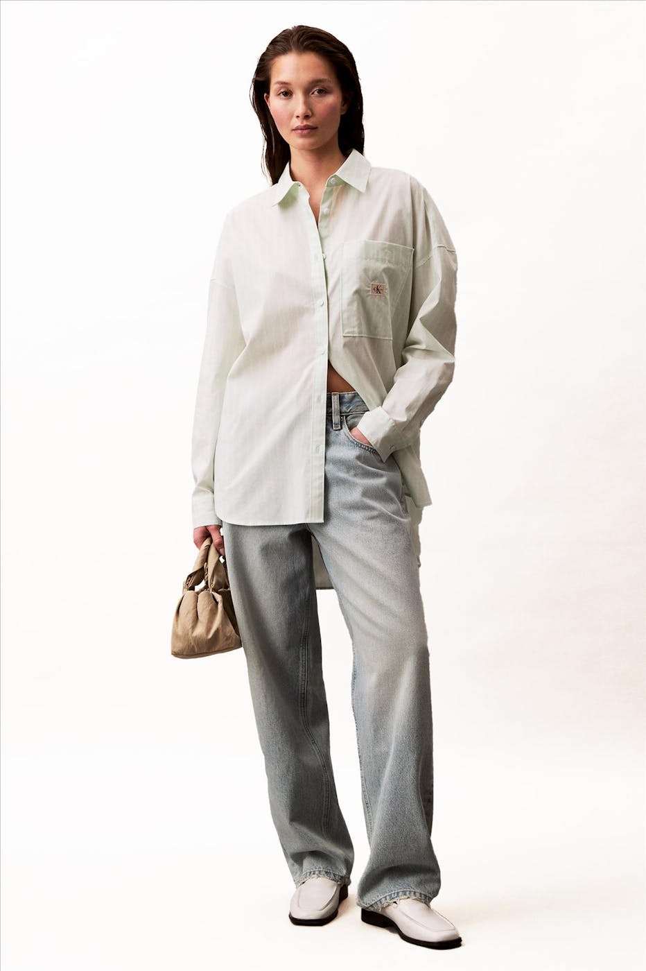 Calvin Klein Jeans - Lichtgroene Jade Stripe blouse