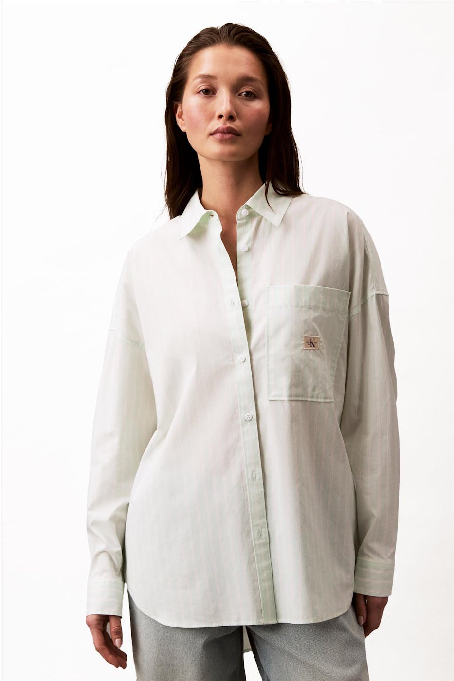 Calvin Klein Jeans - Lichtgroene Jade Stripe blouse