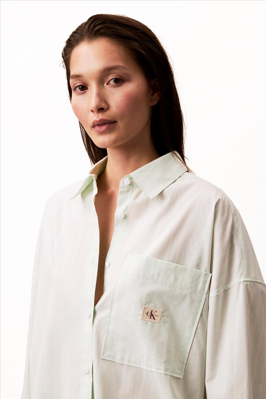 Calvin Klein Jeans - Lichtgroene Jade Stripe blouse