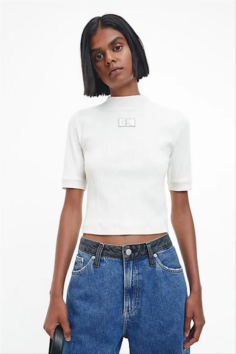 Calvin Klein Jeans - Ecru Geribbelde T-shirt