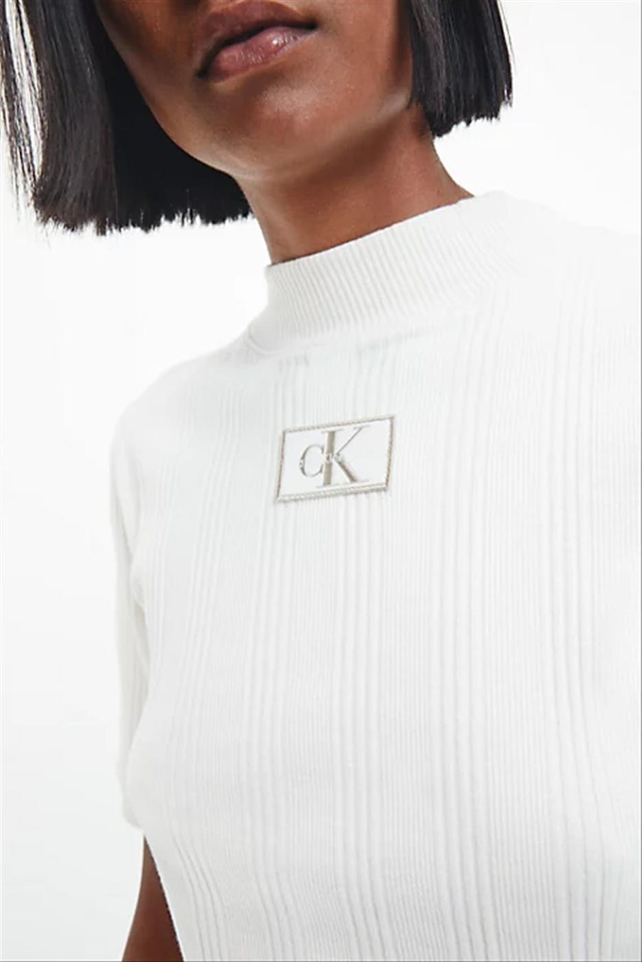 Calvin Klein Jeans - Ecru Geribbelde T-shirt