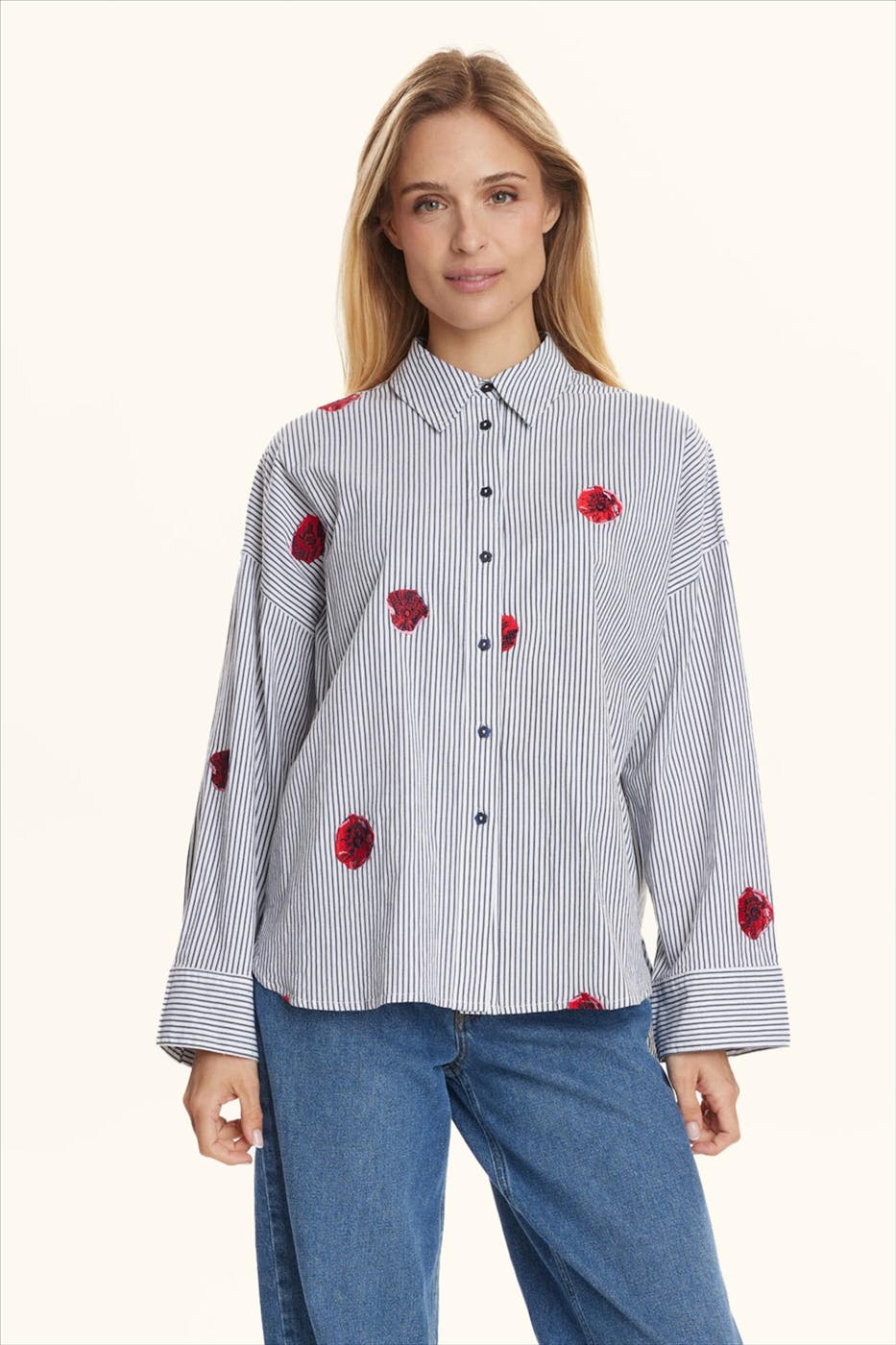 Nümph - Donkerblauw-Witte Tillie blouse