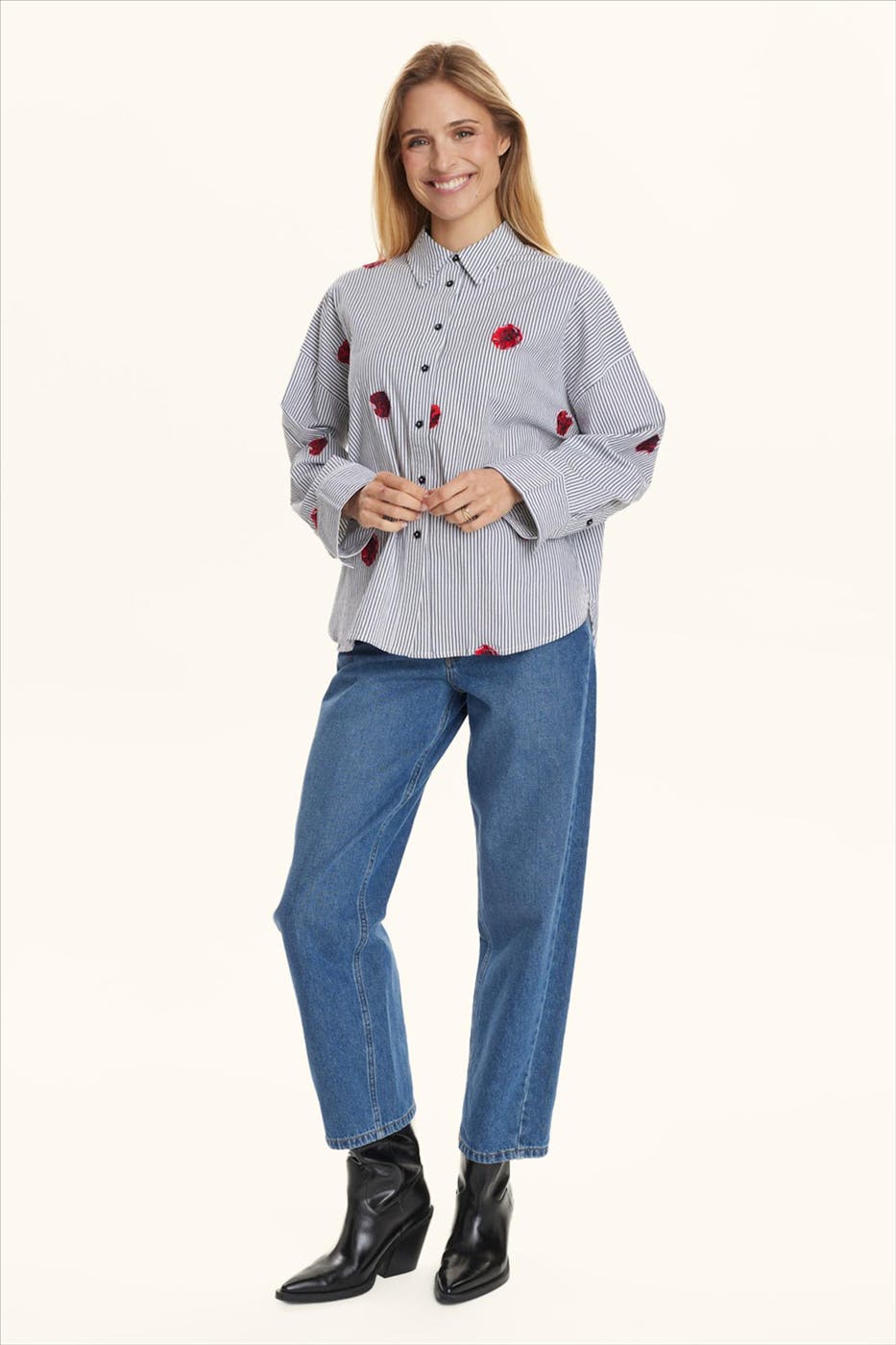 Nümph - Donkerblauw-Witte Tillie blouse