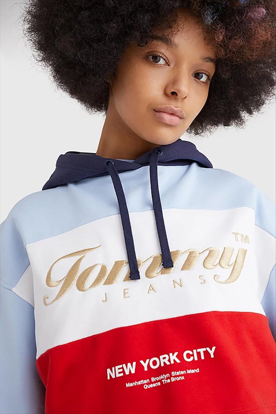 Tommy Jeans - Blauw-wit-rode Crop Archive hoodie