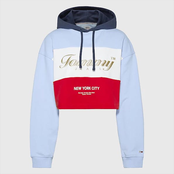 Tommy Jeans - Blauw-wit-rode Crop Archive hoodie
