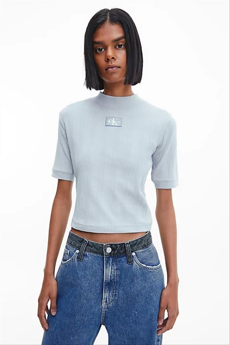 Calvin Klein Jeans - Lichtblauwe Geribbelde T-shirt