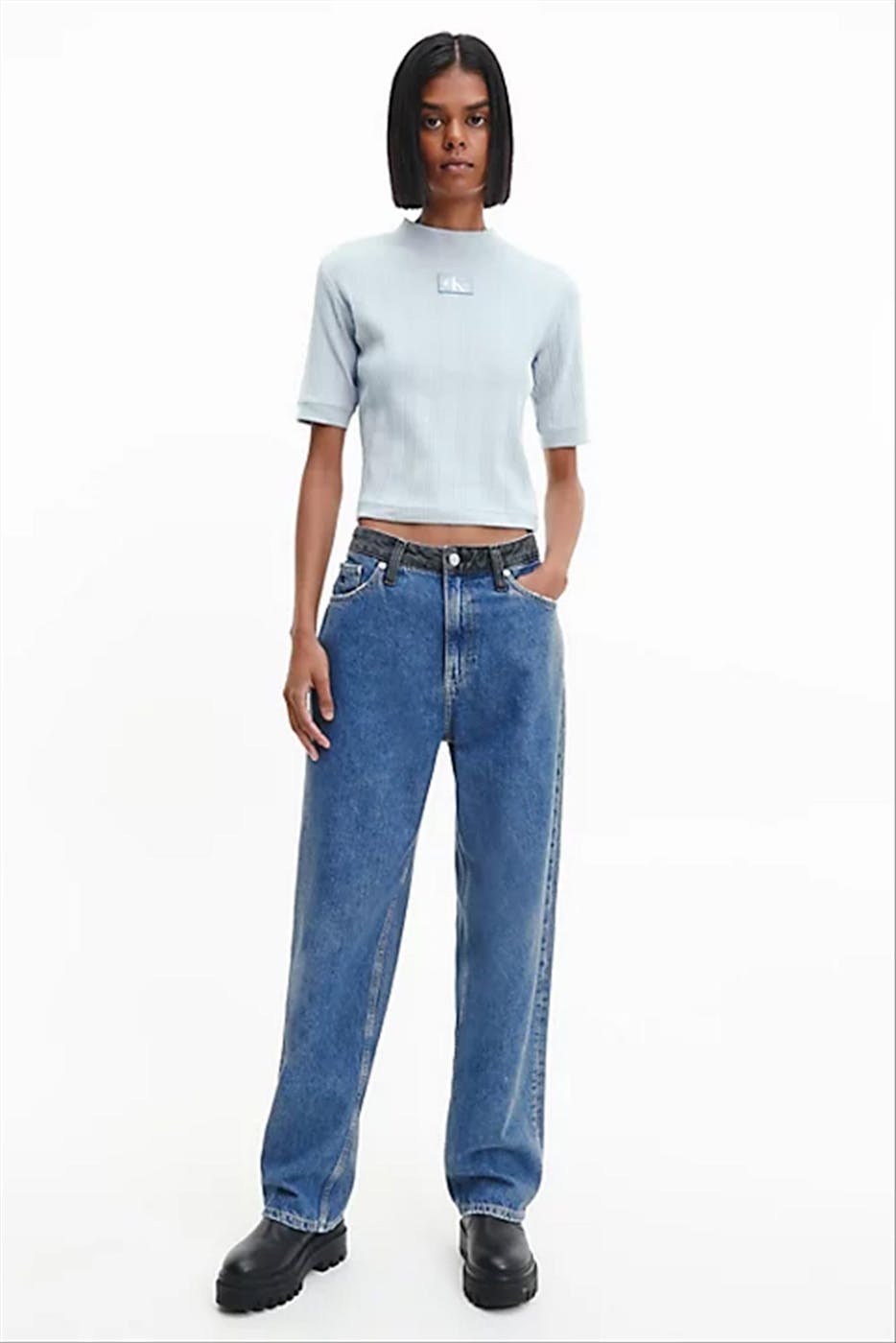 Calvin Klein Jeans - Lichtblauwe Geribbelde T-shirt