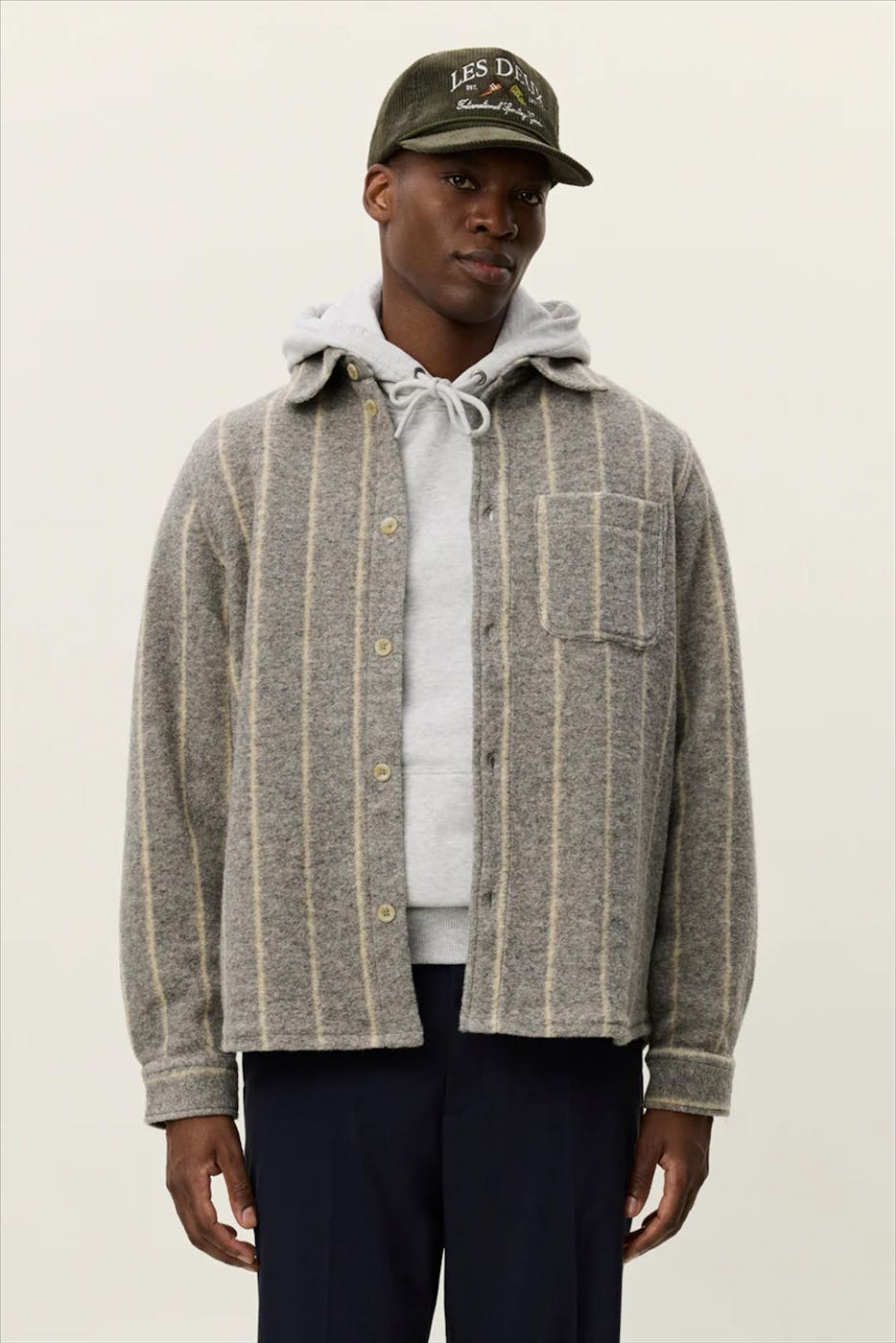 LES DEUX - Grijze Lennon Wool Pinstripe overshirt