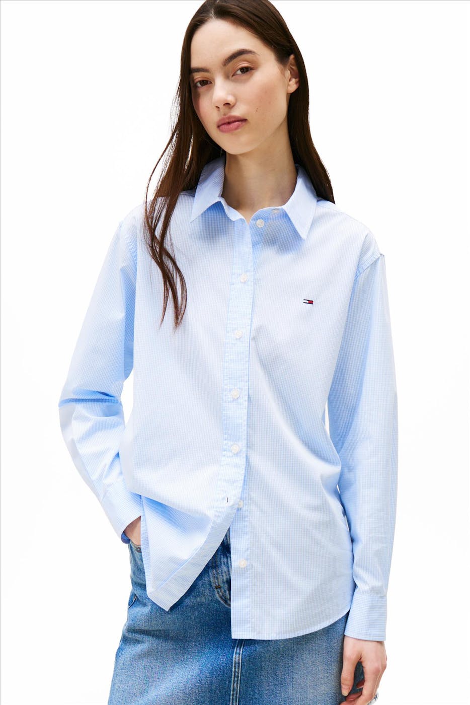 Tommy Jeans - Lichtblauwe Micro Gingham blouse