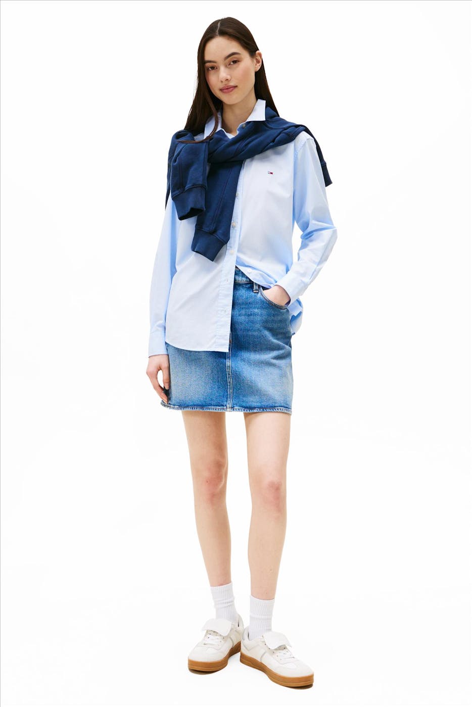 Tommy Jeans - Lichtblauwe Micro Gingham blouse