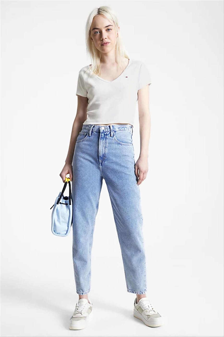 Tommy Jeans - Witte Cropped Essential Rib T-shirt