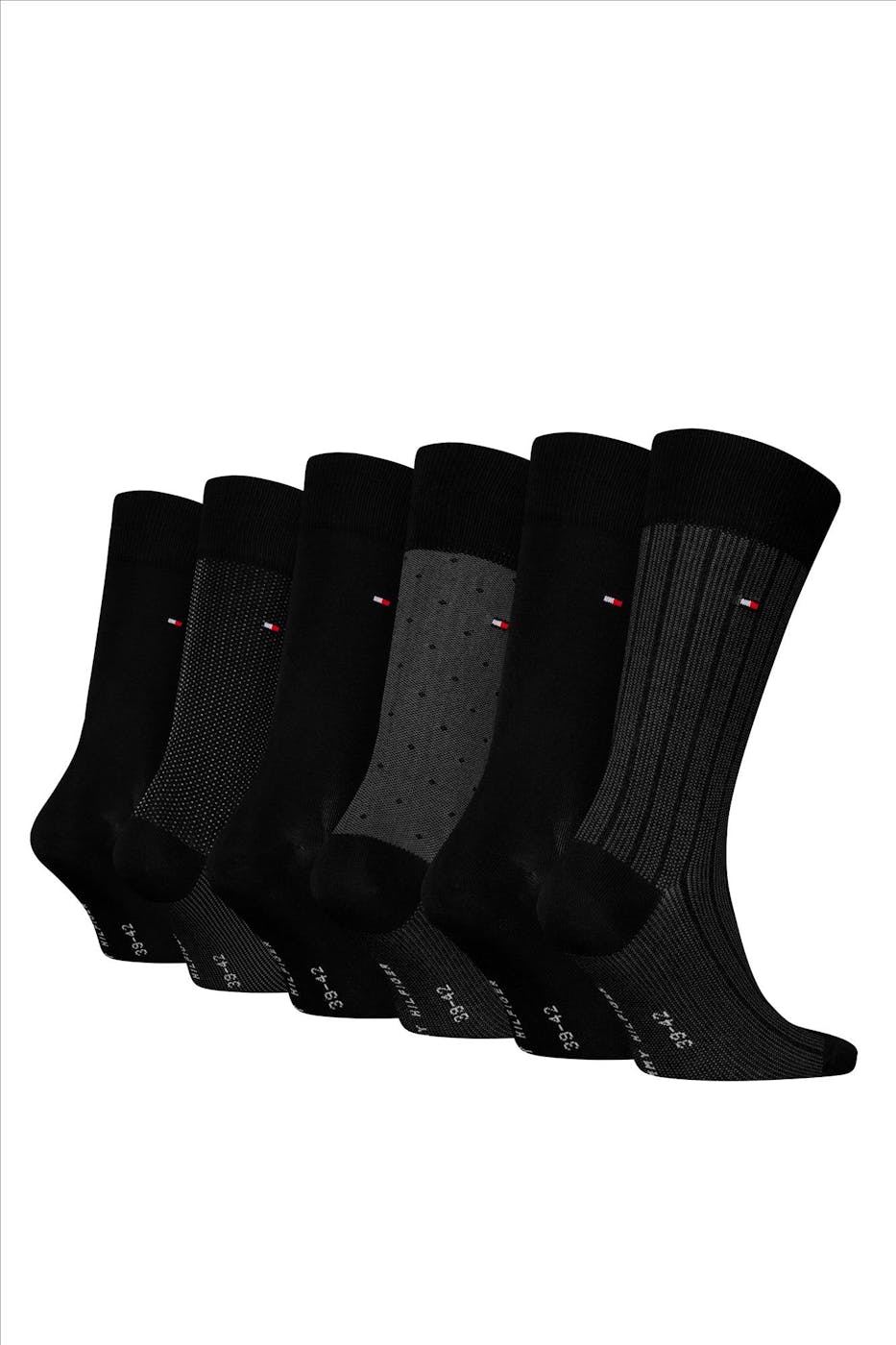 Hilfiger socks - Zwart-Grijze 6-pack sokken giftbox, maat: 43-46