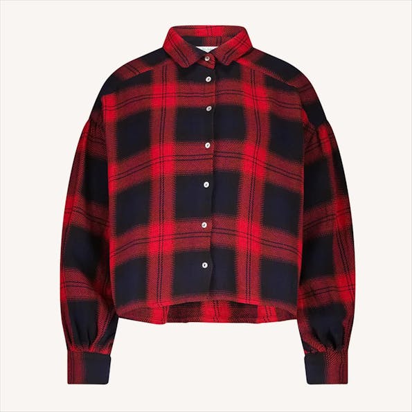 BY BAR - Donkerblauw-Rode Sarah Check blouse