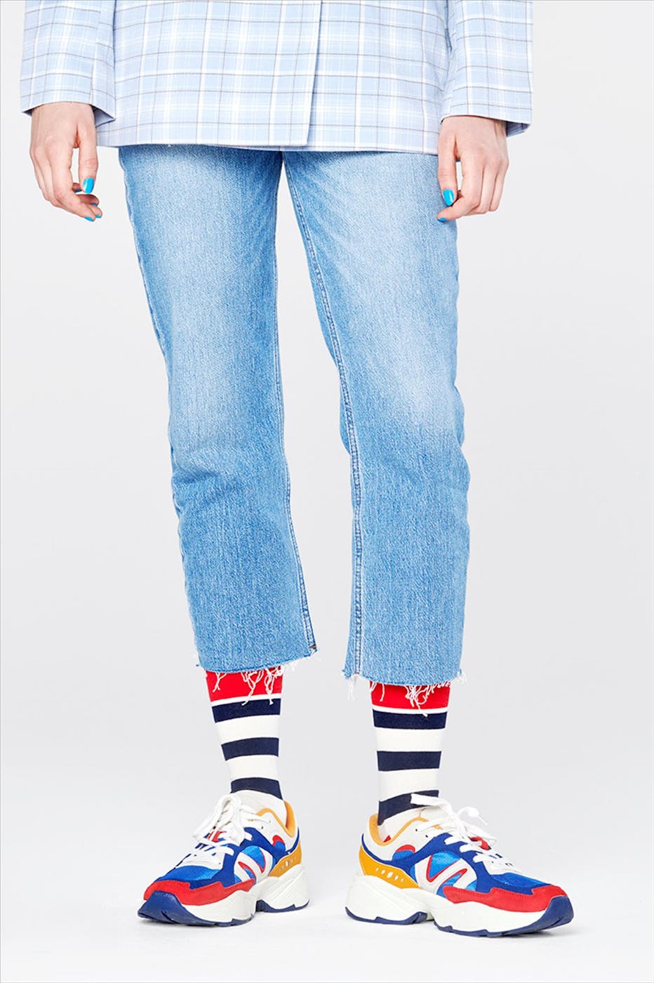 Happy Socks - Ecru-donkerblauw-rode Stripe sokken, maat: 36-40