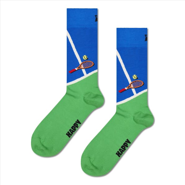 Happy Socks - Blauw-Groene Tennis Court sokken, maat: 41-46