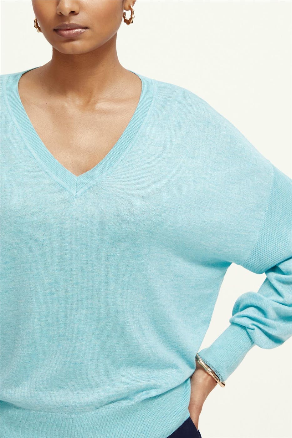 Scotch & Soda - Azuurblauwe Fijne V-hals trui