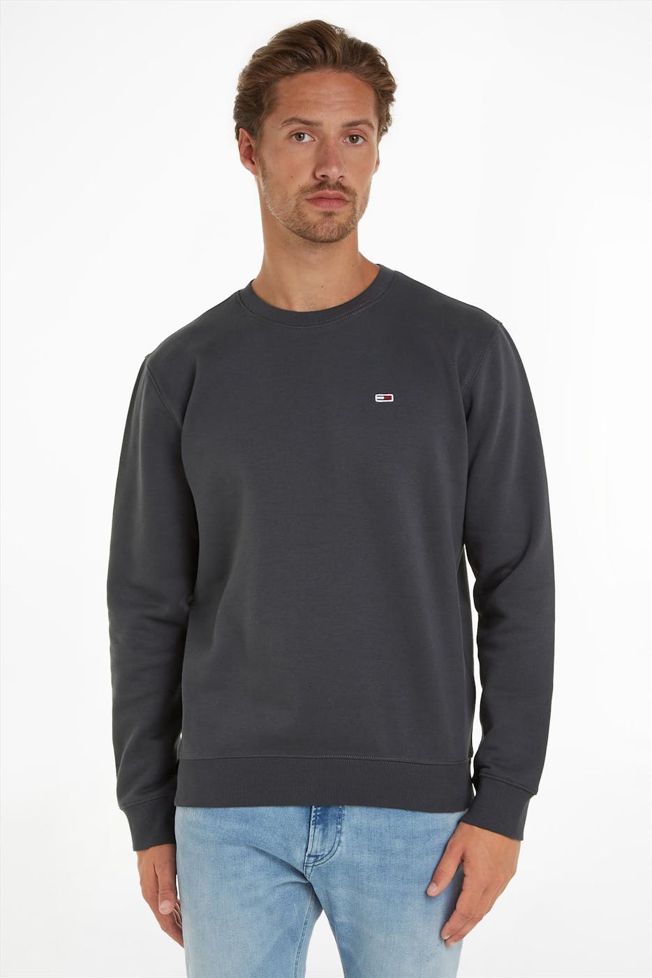 Tommy Jeans - Donkergrijze Regular Fleece sweater