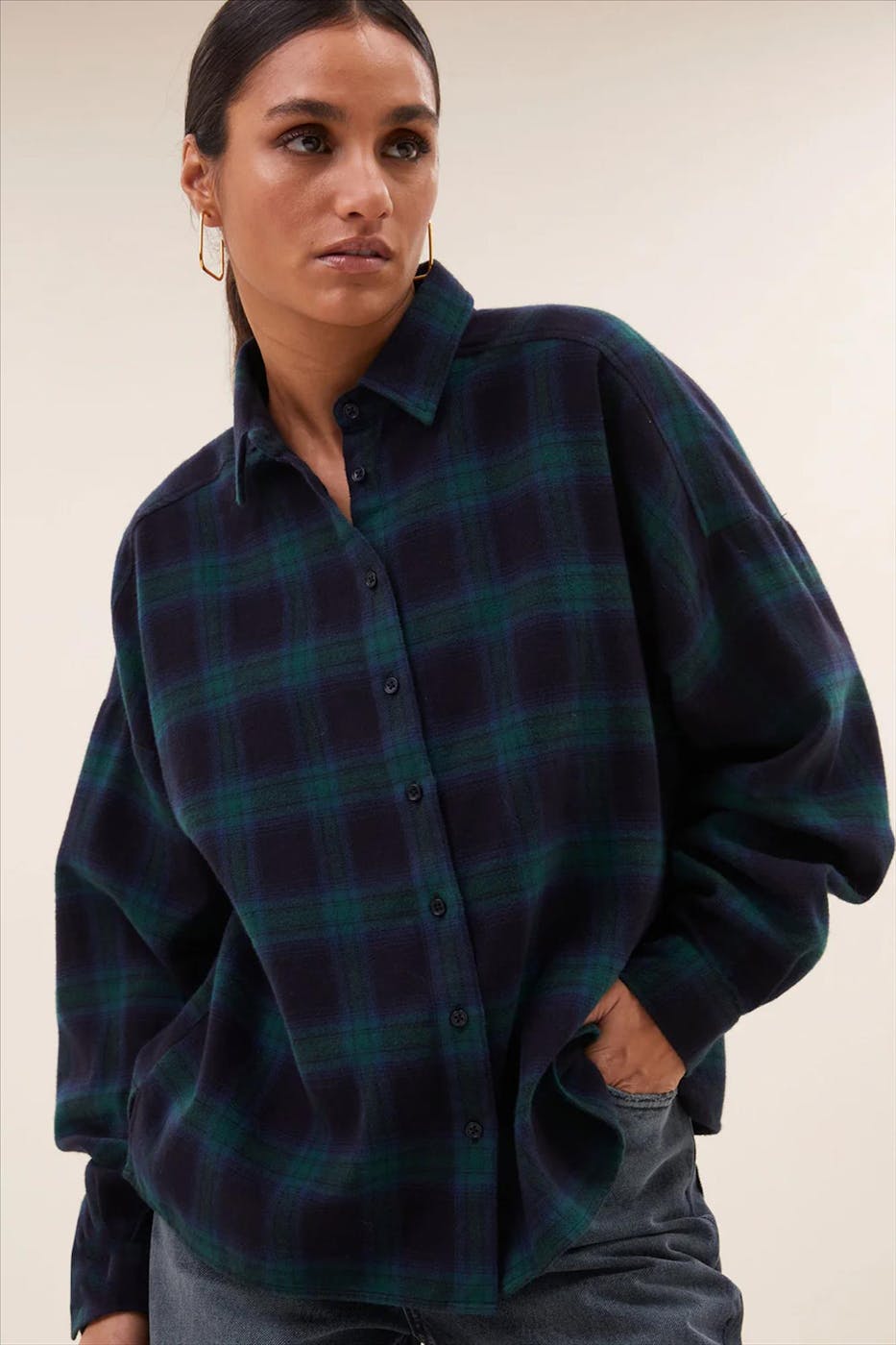 BY BAR - Donkerblauw-Groene Jada Check blouse