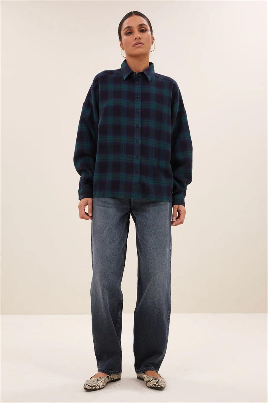 BY BAR - Donkerblauw-Groene Jada Check blouse