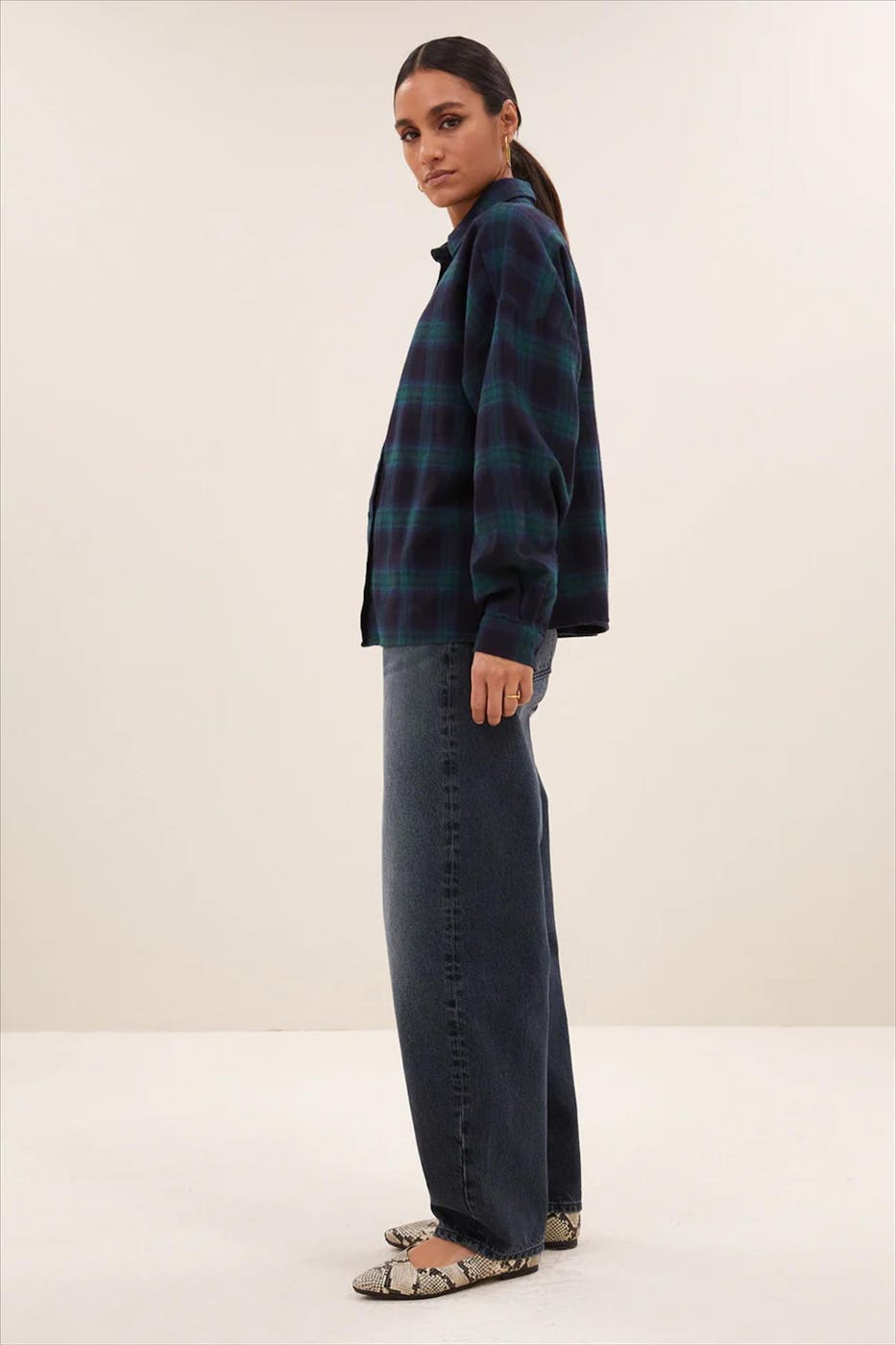 BY BAR - Donkerblauw-Groene Jada Check blouse