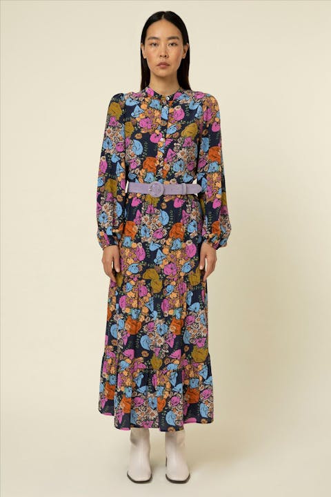 FRNCH - Donkerblauwe-multicolour Klea jurk