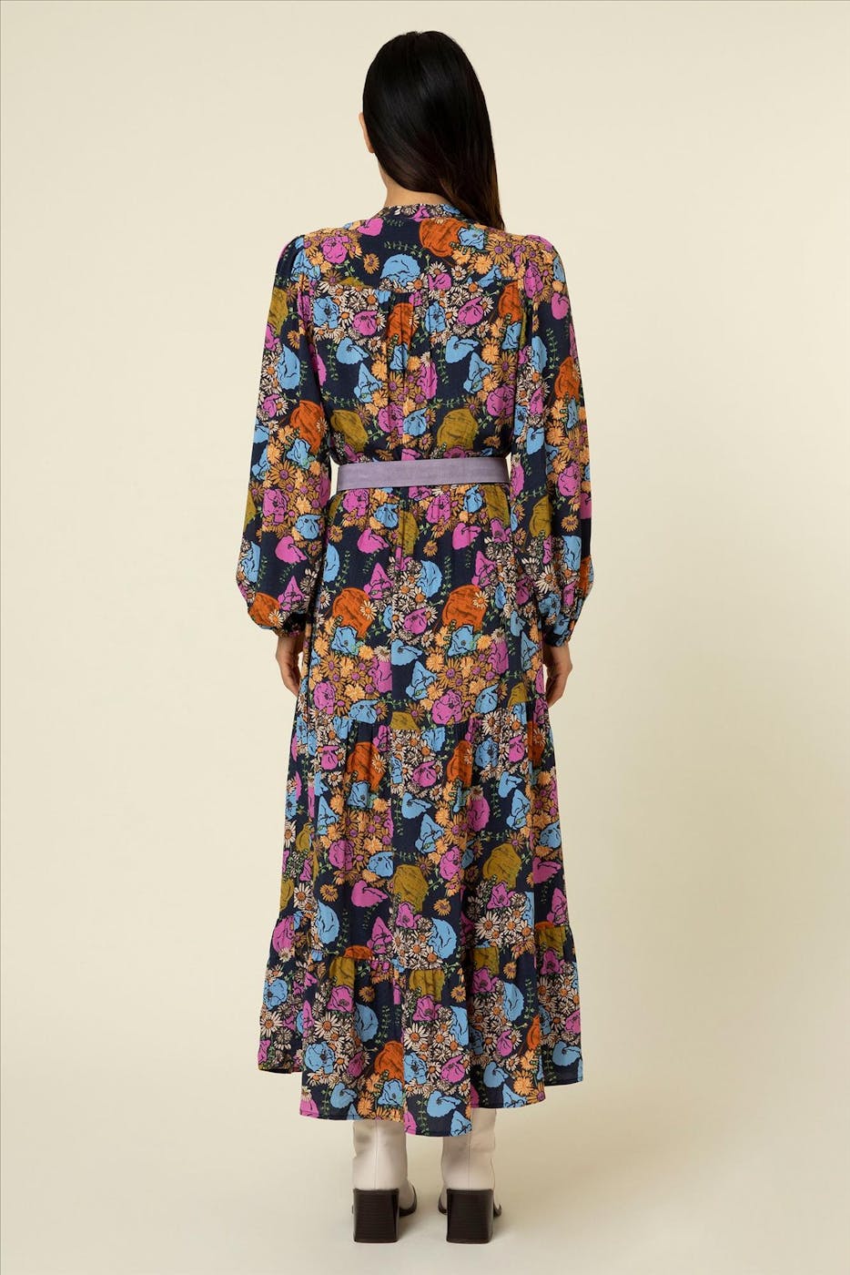 FRNCH - Donkerblauwe-multicolour Klea jurk