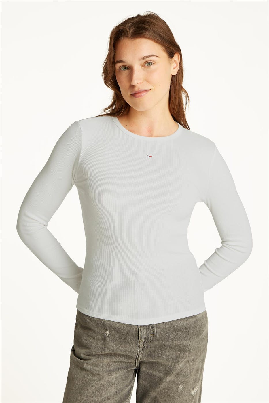 Tommy Jeans - Witte Essential Rib longsleeve
