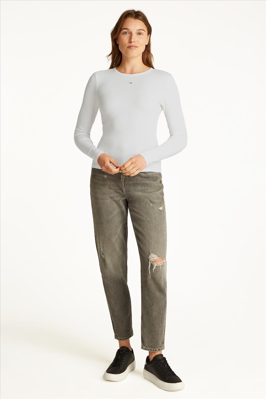 Tommy Jeans - Witte Essential Rib longsleeve
