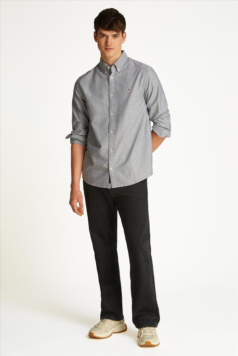 Tommy Jeans - Donkerblauw-Ecru Oxford hemd