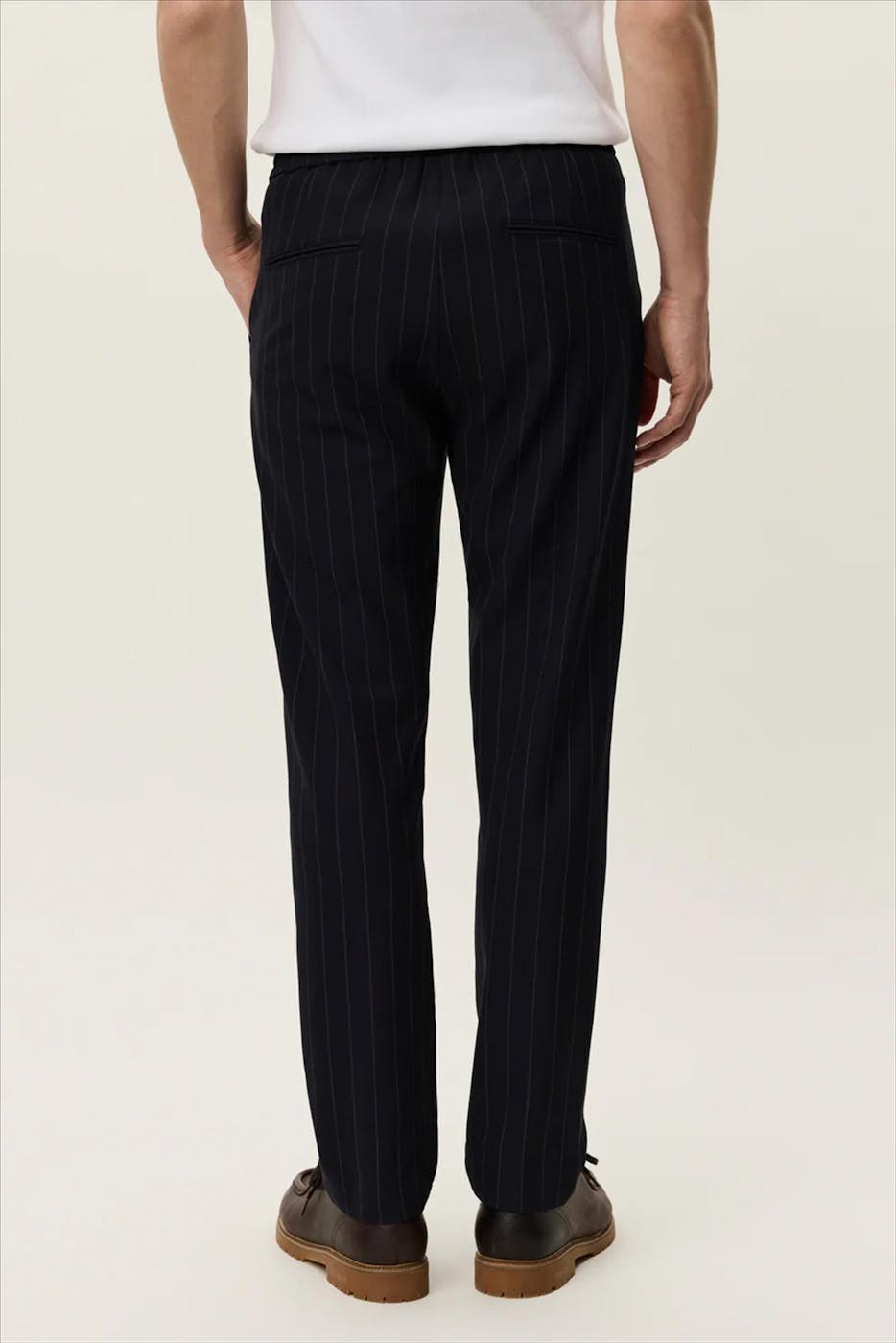 LES DEUX - Donkerblauwe Como Pinstripe tapered broek