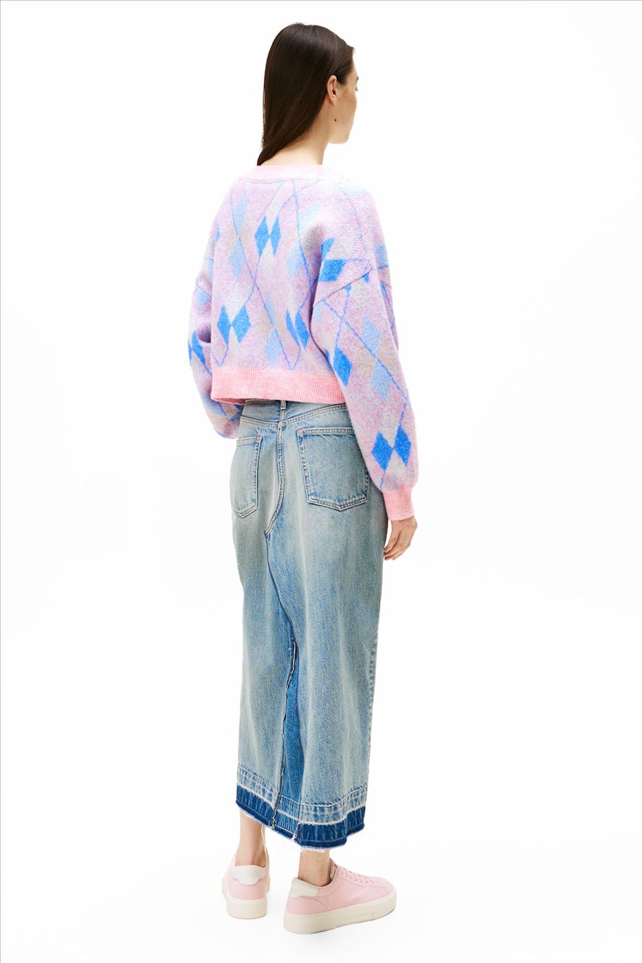 Tommy Jeans - Lichtblauw-Roze Crop Argyle trui
