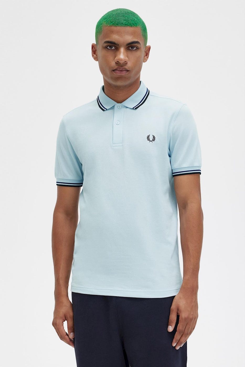 Fred Perry - Lichtblauw-zwarte Twin Tipped polo