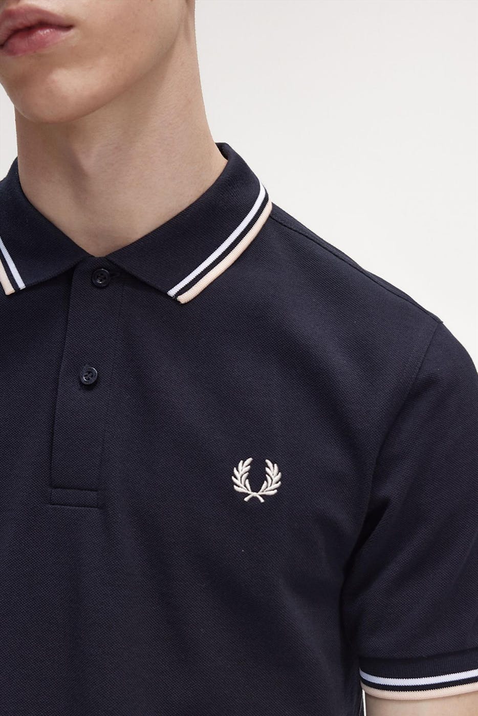 Fred Perry - Donkerblauw-wit-roze Twin Tipped polo